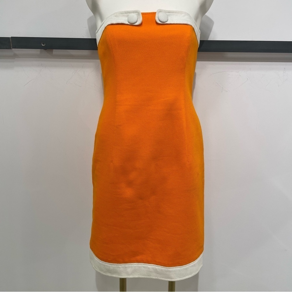 David Meister Strapless Retro Orange White Dress - Picture 1 of 13